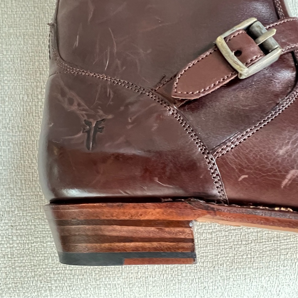 Frye Dorado Buckle Brown Tall Leather Boots 8 Box says 8.5 - Picture 11 of 15